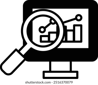 A computer monitor with a magnifying glass on it