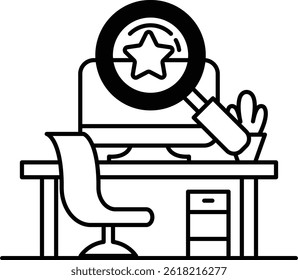 A computer monitor with a magnifying glass on it