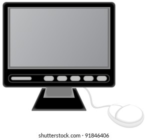 Computer monitor with manipulator type mouse placed on a white background