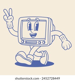 Computer Monitor Mascot Illustration Outline Version