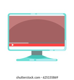 Computer monitor with media player interface. Colorful cartoon vector Illustration