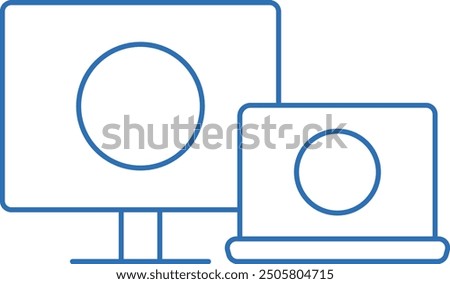 Computer monitor mirroring, editable line vector icon illustration