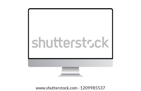 Computer monitor mock up with blank frameless screen - front view. Vector illustration