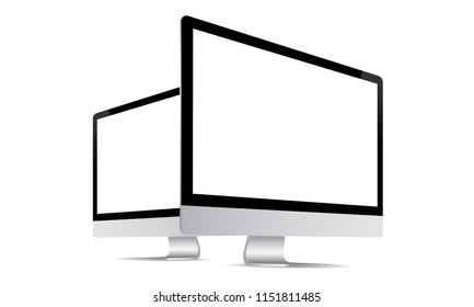 Computer monitor mock up with perspective side view isolated on white background. Vector illustration 