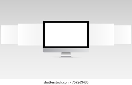 Computer monitor mockup with blank web wireframing pages. Web design concept to showcasing your web projects. Vector illustration