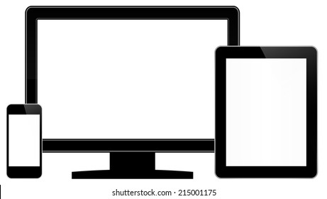 Computer Monitor And Modern Communication Gadgets Similar To iPad And iPhone