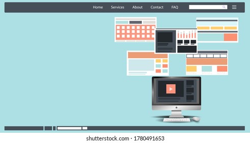 Computer monitor with  Modern web   Responsive design concept development with flat style Technology Creativity  illustration.