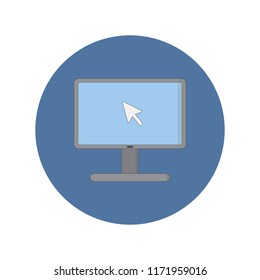 Computer, monitor with mouse cursor vector icon illustration color