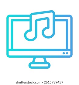 Computer monitor with a music note for music production, recording studio, sound design, digital music creation, online music courses.