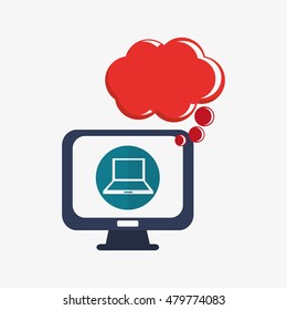 computer monitor with office and telecommunication icons