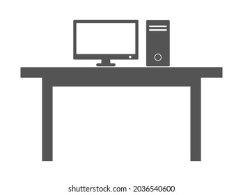 computer monitor on table office icon isolated on white background