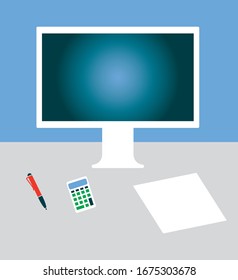 Computer monitor on the table. Vector