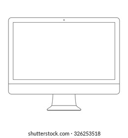 computer monitor in outline icon design isolated on white background. display mockup in thin line style. stock vector illustration