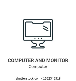 Computer and monitor outline vector icon. Thin line black computer and monitor icon, flat vector simple element illustration from editable computer concept isolated on white background