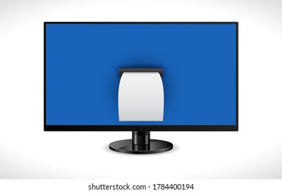 computer monitor with paper check bill icon
