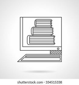 Computer monitor part with image of books. E-library. online education. internet learning. Flat line style vector icon. Single element of web design for site or mobile app.