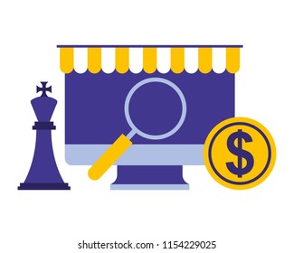 computer monitor with piece chess and objects