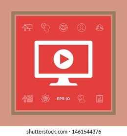 Computer monitor with play button icon. Element for your design