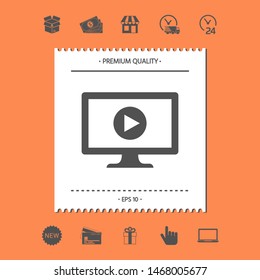 Computer monitor with play button icon. Element for your design