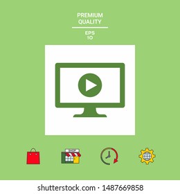 Computer monitor with play button icon. Element for your design