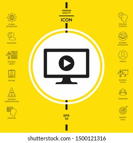 Computer monitor with play button icon. Element for your design