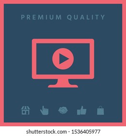 Computer monitor with play button icon. Element for your design