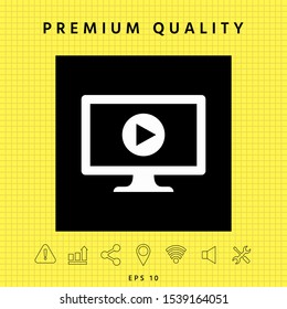 Computer monitor with play button icon. Element for your design