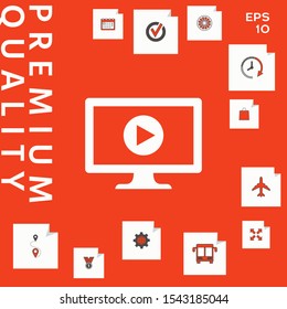 Computer monitor with play button icon. Element for your design