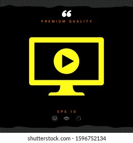 Computer monitor with play button icon. Element for your design