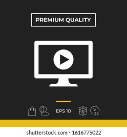 Computer monitor with play button icon. Element for your design