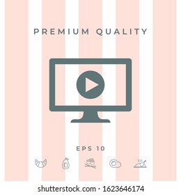 Computer monitor with play button icon. Element for your design