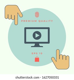 Computer monitor with play button icon. Element for your design