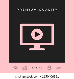 Computer monitor with play button icon. Element for your design