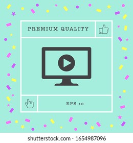 Computer monitor with play button icon. Element for your design