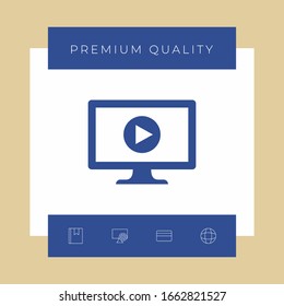 Computer monitor with play button icon. Element for your design