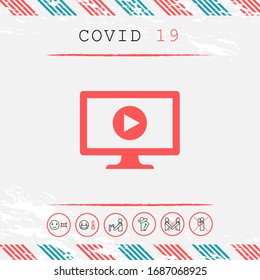Computer monitor with play button icon. Element for your design