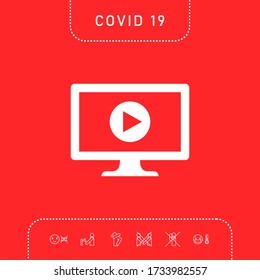 Computer monitor with play button icon. Element for your design