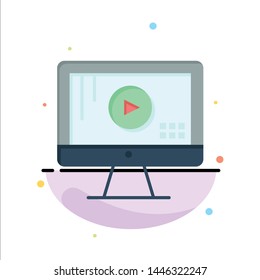 Computer, Monitor, Play, Music Abstract Flat Color Icon Template