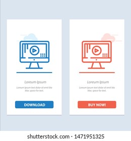 Computer, Monitor, Play, Music  Blue and Red Download and Buy Now web Widget Card Template