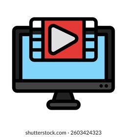 Computer monitor playing a video, suitable for web design projects or digital content creation.