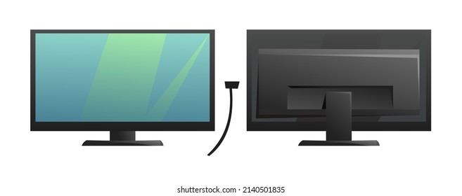 Stromversorgung des Computerbildschirms. Vorder- und Rückseite. Cartoon-Stil. Objekt einzeln auf weißem Hintergrund. Vektorgrafik.