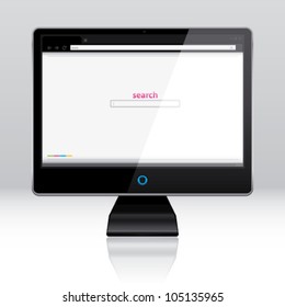 Computer monitor, powered on, with internet browser window on the screen