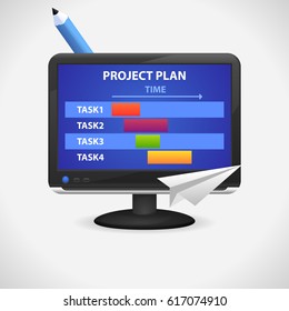 Computer Monitor Project Management. Project Planning Concept.