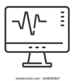 Computer monitor pulse line icon on white background