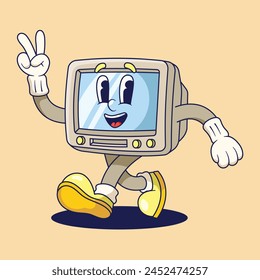 Computer Monitor Retro Mascot Illustration