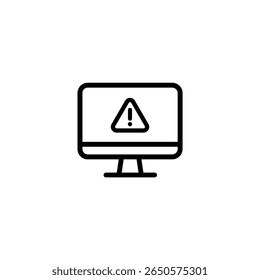 A computer monitor with a rounded-corner screen and simple base, centered with an exclamation mark. Designed in a minimalist, flat 2D vector style.