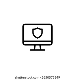 A computer monitor with a rounded-corner screen and simple base, centered with a classic heater shield. Designed in a minimalist, flat 2D vector style.