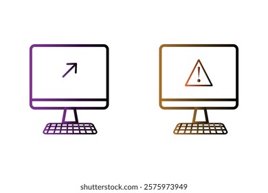 computer monitor, computer screen, monitor, screen, arrow, up arrow, progress, information, warning, alert, error, exclamation point, triangle, warning sign, technology, tech, digital, gradient, graph