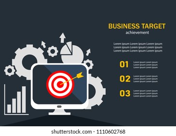 Computer monitor screen and dart arrow target vector illustration business concept