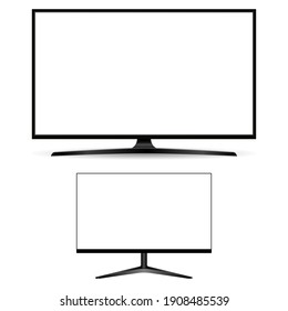 Computer monitor screen. Desctop pc display vector blank modern illustration. Lcd tv office device, media technology, personal wide monitor. Realistic digital screen design, led tech